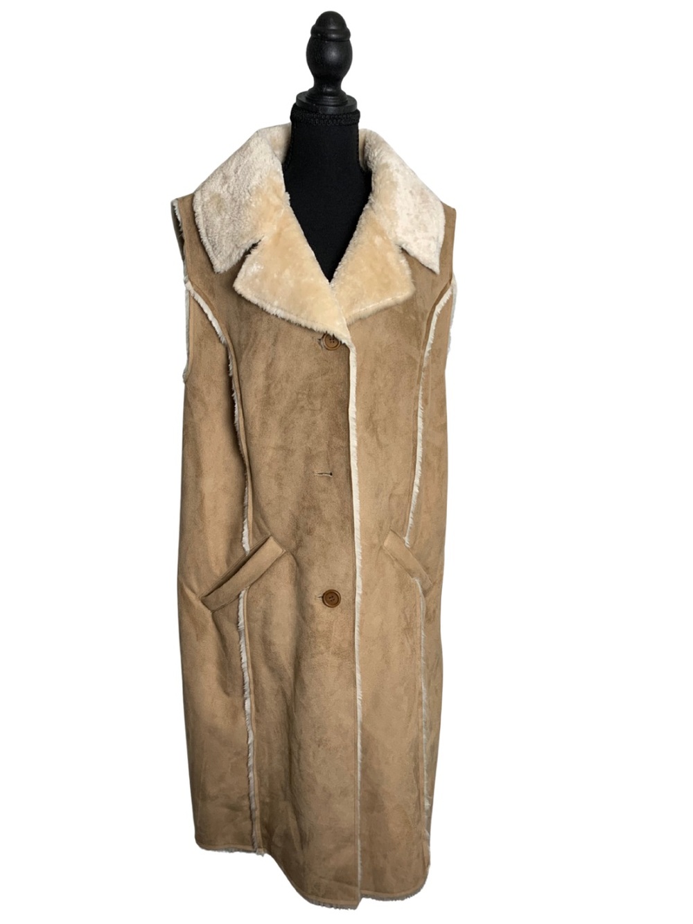 Sporto Tan Shearling-Lined Trench Coat Women’s XL Boho 90s Winter